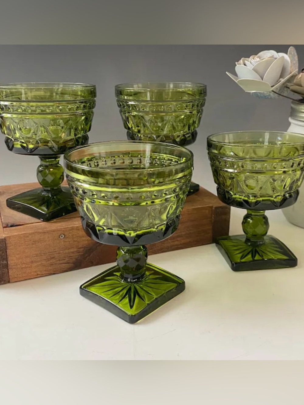 Vintage Indiana Glass Colony Park Lane Avocado Footed Champagne/Sherbert